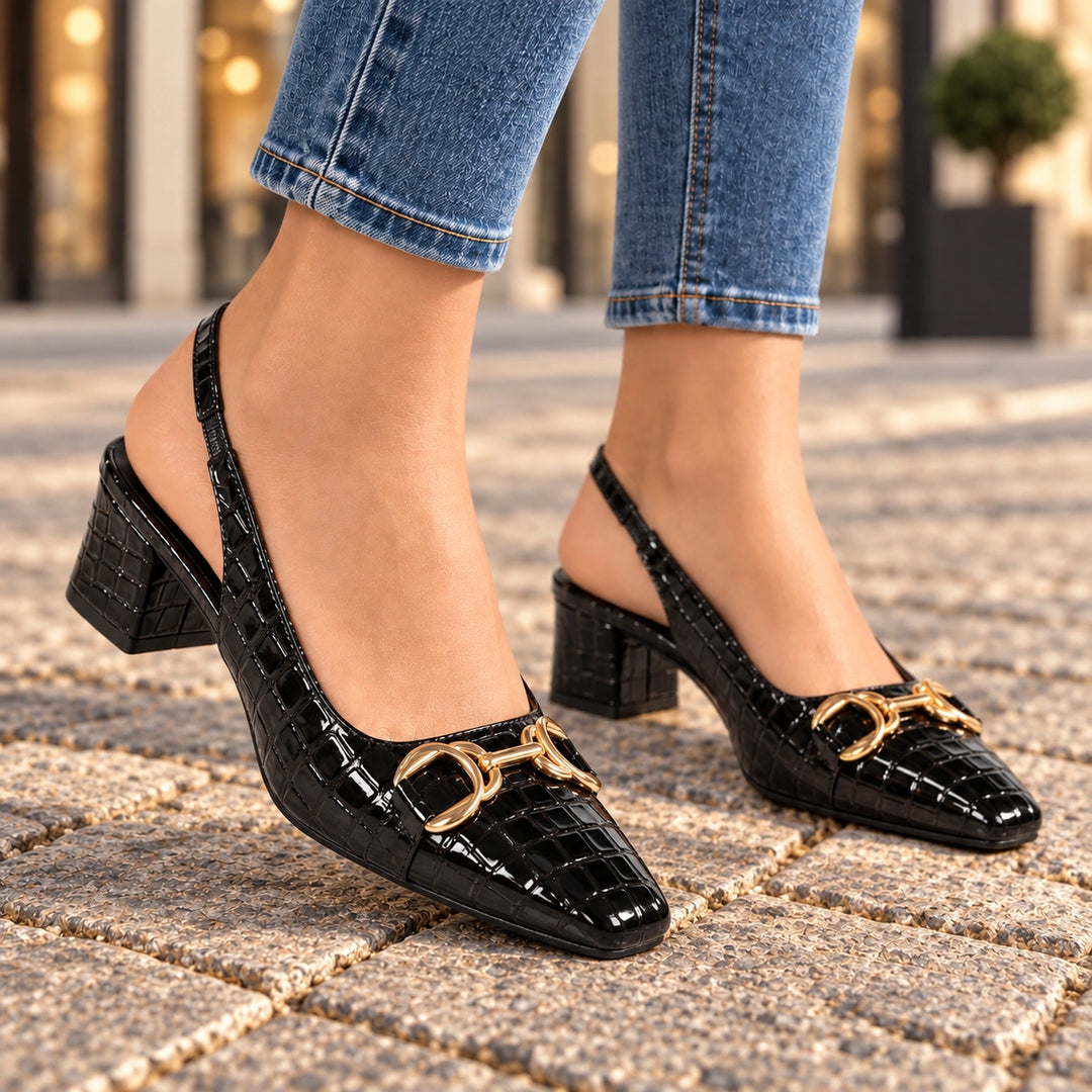 Clotilde Croc Slingback Heels