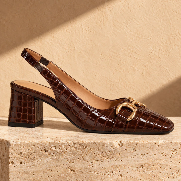 Clotilde Croc Slingback Heels