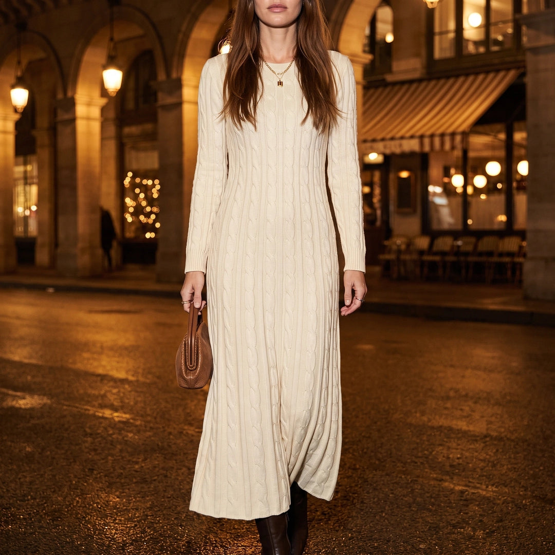 Clementine Cable Knit Maxi Sweater Dress - White