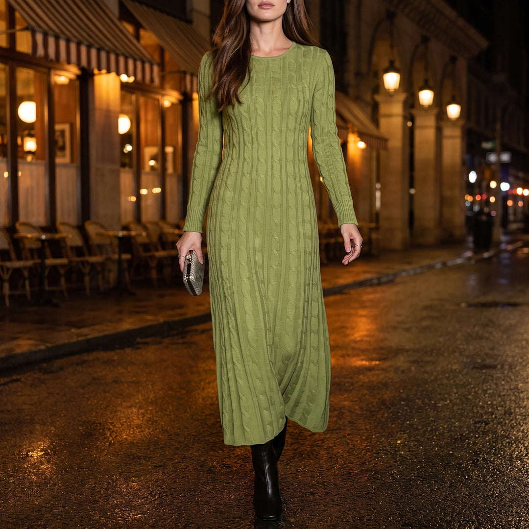 Clementine Cable Knit Maxi Sweater Dress - Olive
