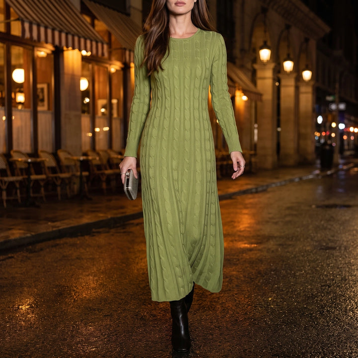 Clementine Cable Knit Maxi Sweater Dress - Olive