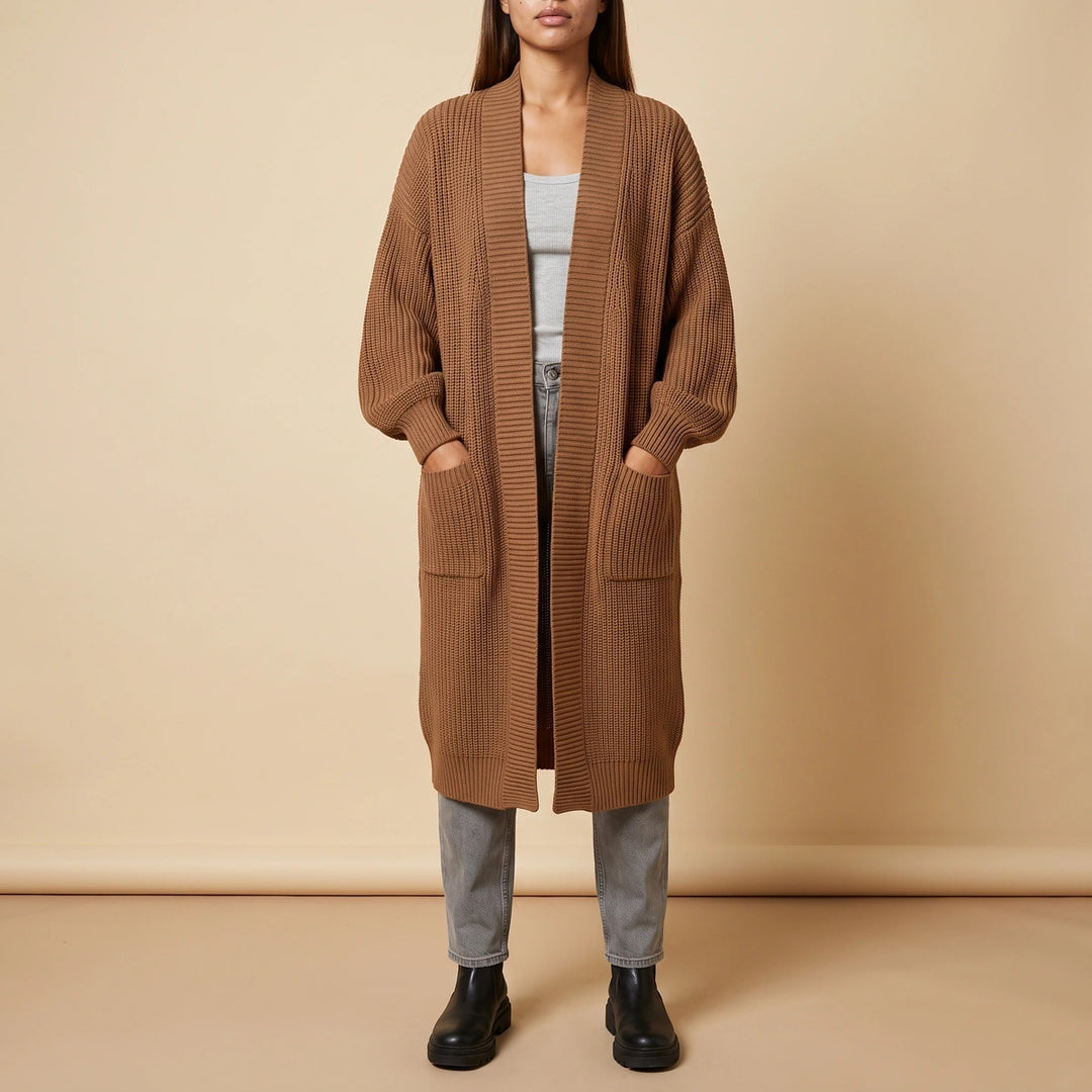 Henrietta Oversized Longline Cardigan - Brown