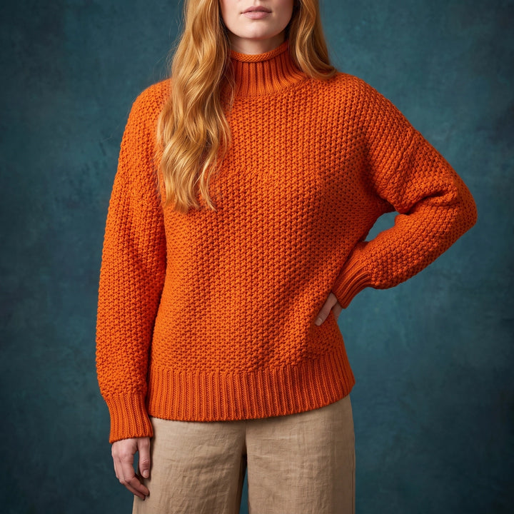 Antonia Waffle Knit Turtleneck Sweater - Orange