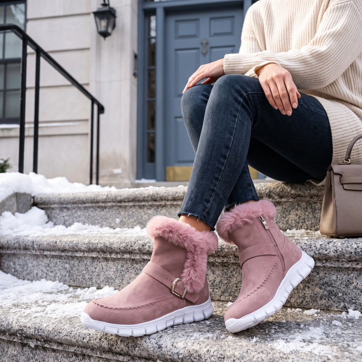 Giselle Faux Fur Cuff Ankle Boots - Pink
