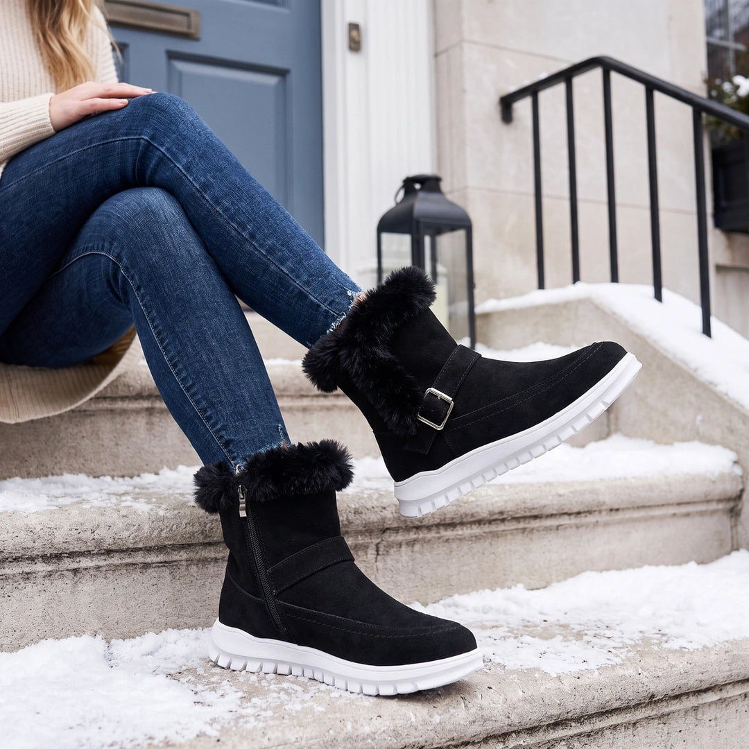 Giselle Faux Fur Cuff Ankle Boots - Black