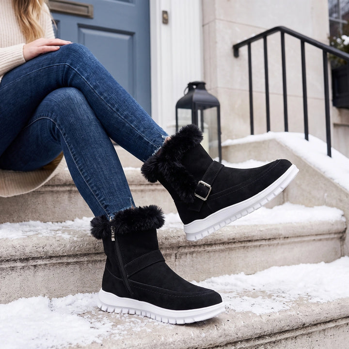Giselle Faux Fur Cuff Ankle Boots - Black