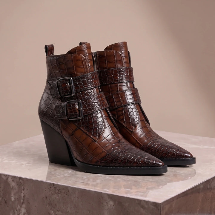 Perrine Croc Leather Boots