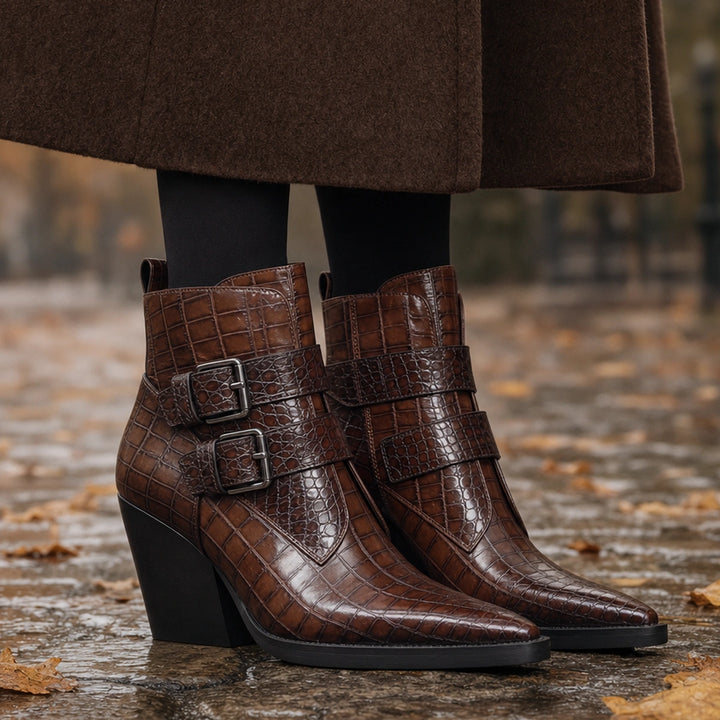 Perrine Croc Leather Boots