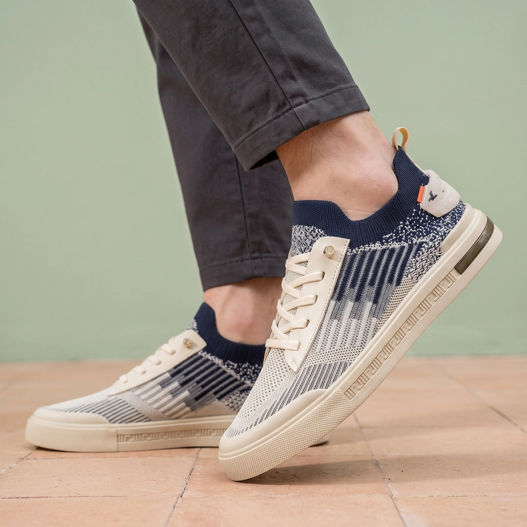 Adrian Two Tone Knit Lace Up Sneakers - Beige