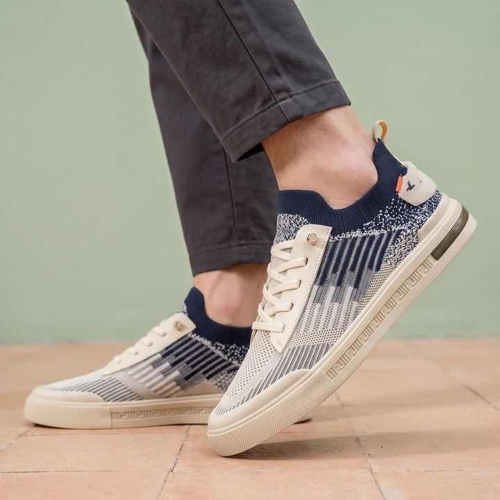 Adrian Two Tone Knit Lace Up Sneakers - Beige
