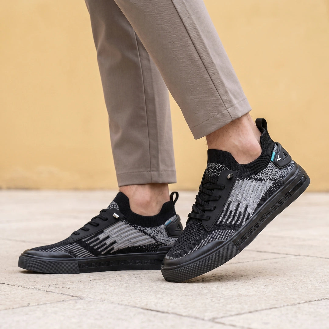 Adrian Two Tone Knit Lace Up Sneakers - Black