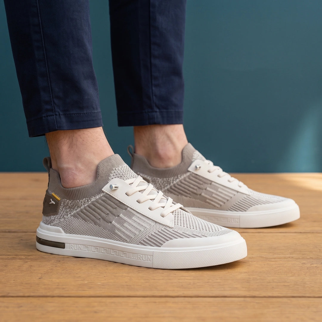 Adrian Two Tone Knit Lace Up Sneakers - White