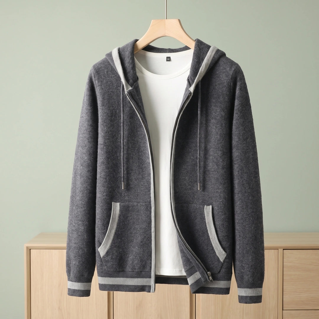 Aldo Cashmere Contrast Trim Zip Hoodie - Dark Gray
