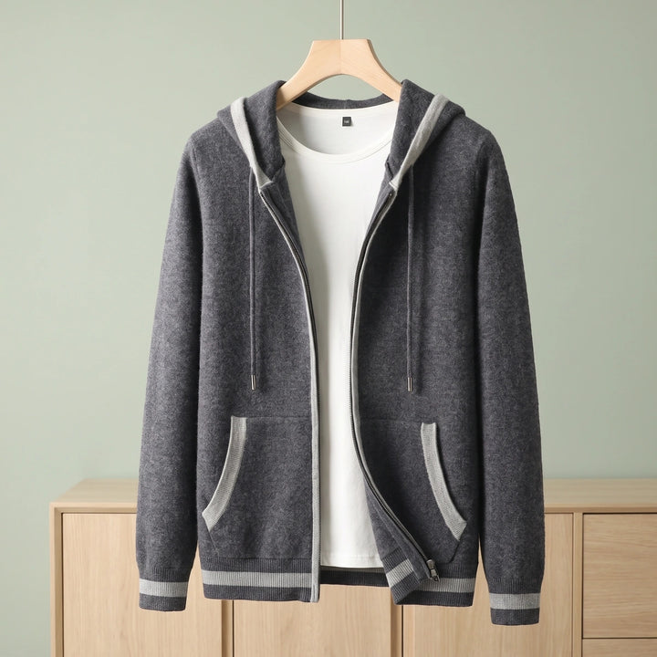 Aldo Cashmere Contrast Trim Zip Hoodie - Dark Gray