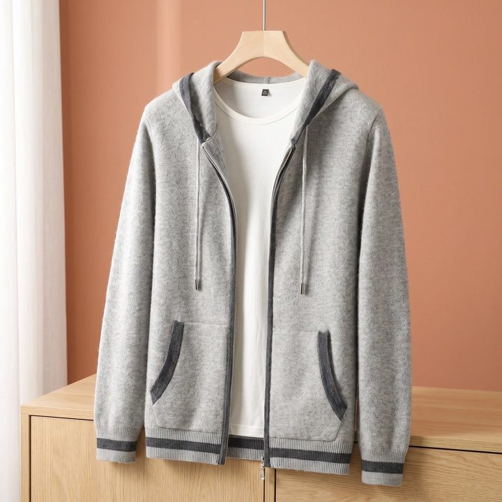 Aldo Cashmere Contrast Trim Zip Hoodie - Gray