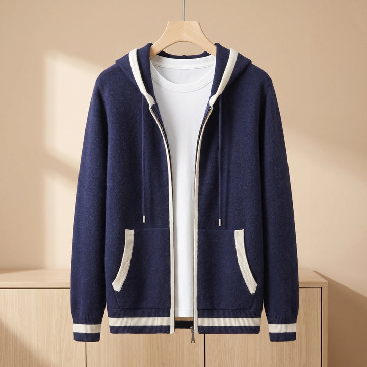 Aldo Cashmere Contrast Trim Zip Hoodie - Navy Blue