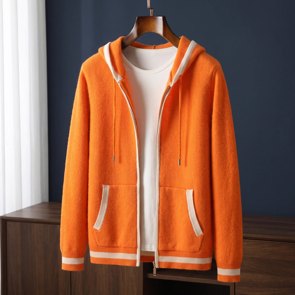 Aldo Cashmere Contrast Trim Zip Hoodie - Orange