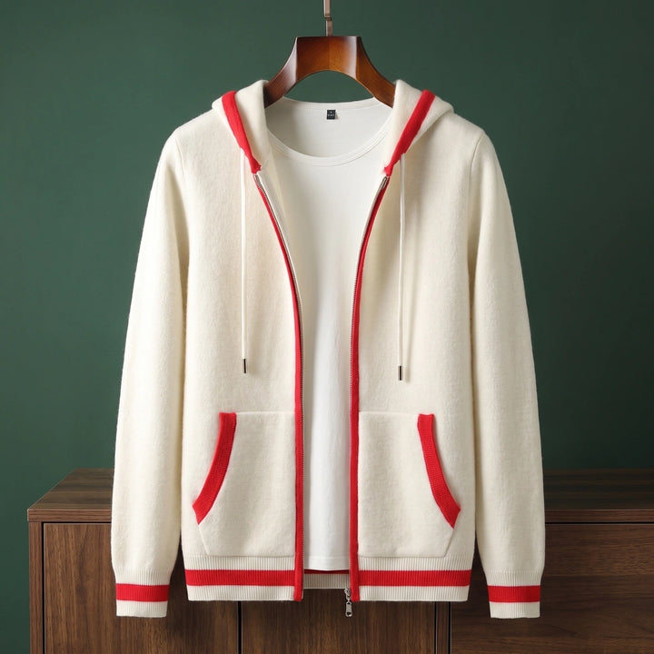 Aldo Cashmere Contrast Trim Zip Hoodie - White