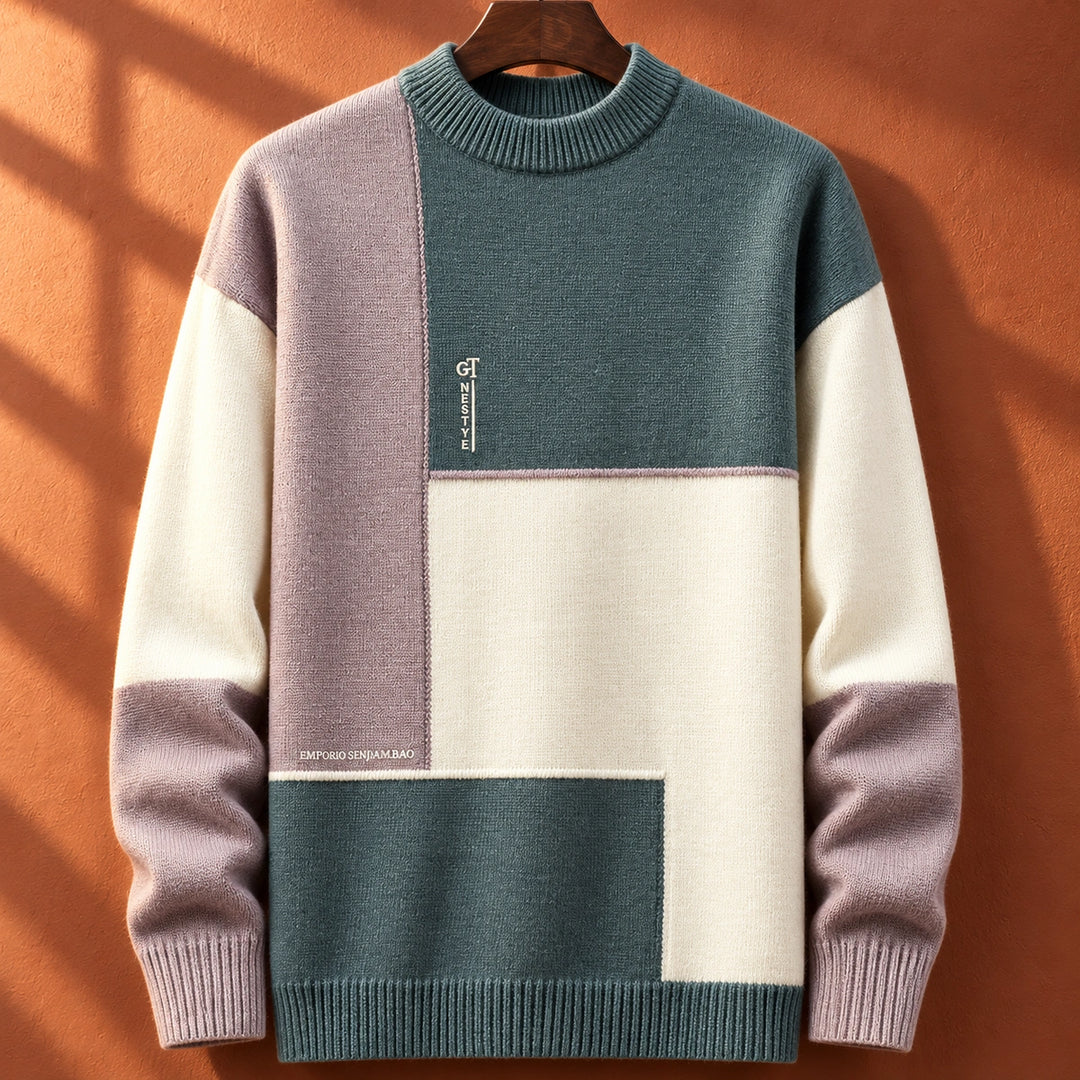 Alfred Knit Colorblock Panel Crew Neck Sweater - Green