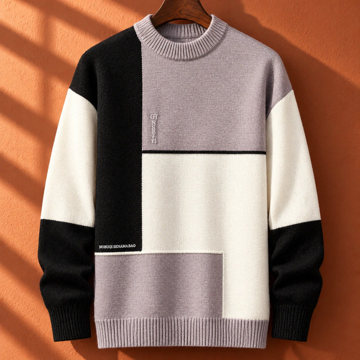 Alfred Knit Colorblock Panel Crew Neck Sweater - Light Purple