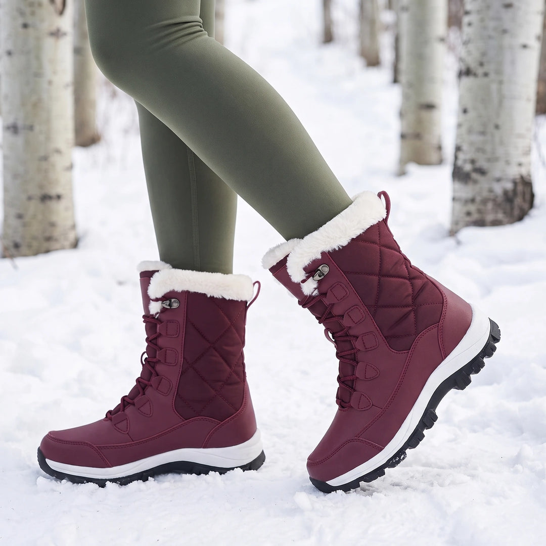 Amalia Thermal Orthopedic Lace Up Snow Boots - Red