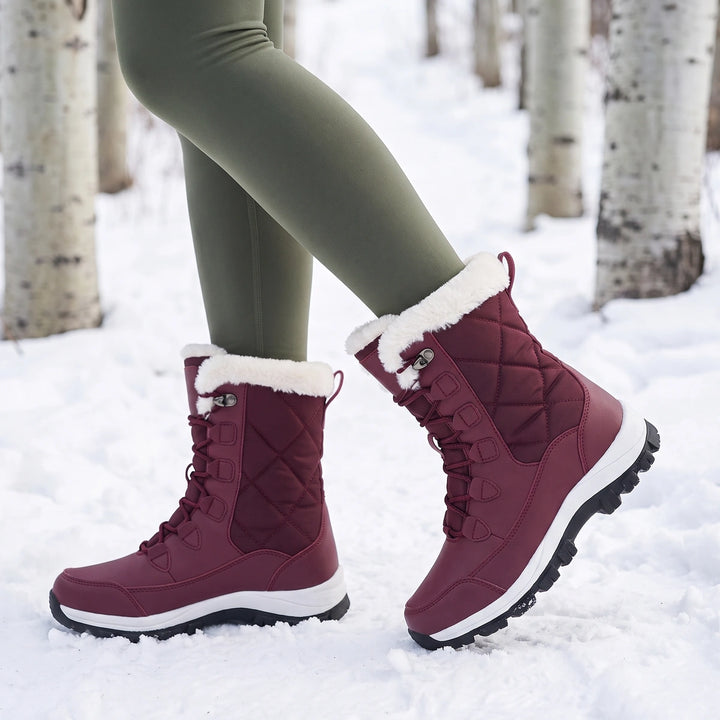Amalia Thermal Orthopedic Lace Up Snow Boots - Red