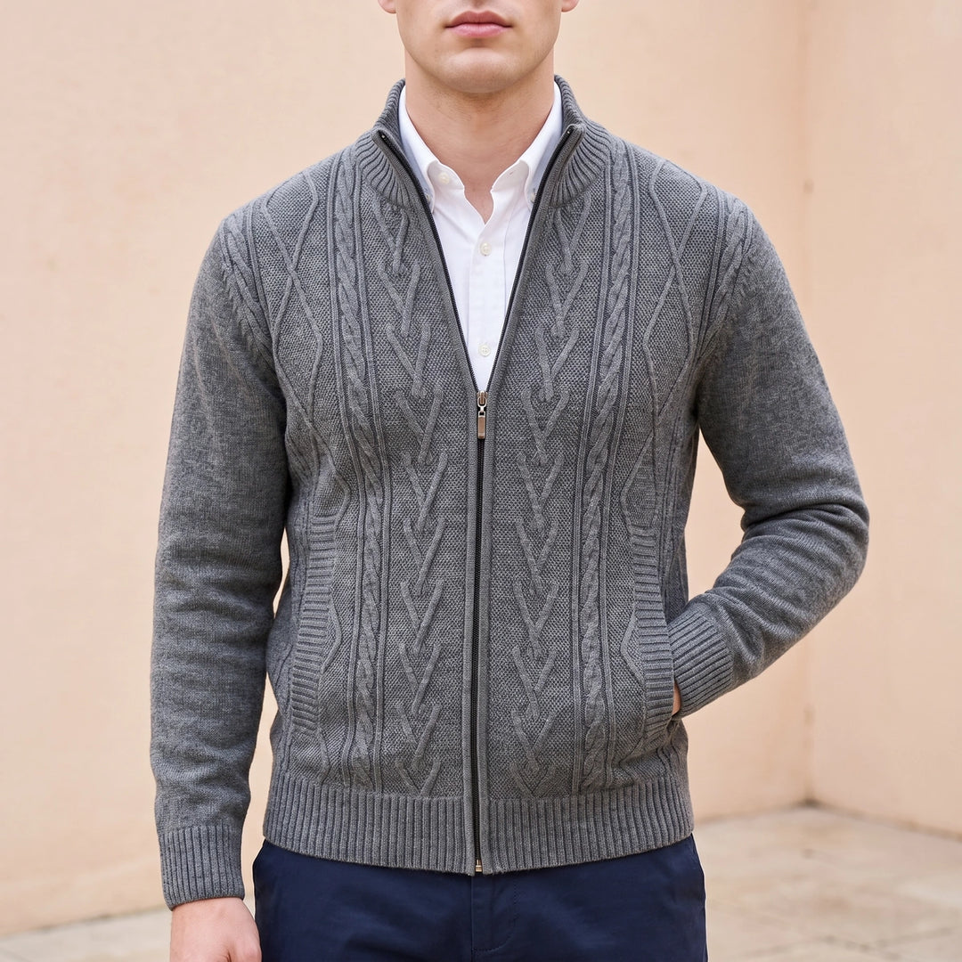 Ambrogio Diamond Cable Knit Zip Front Cardigan - Gray