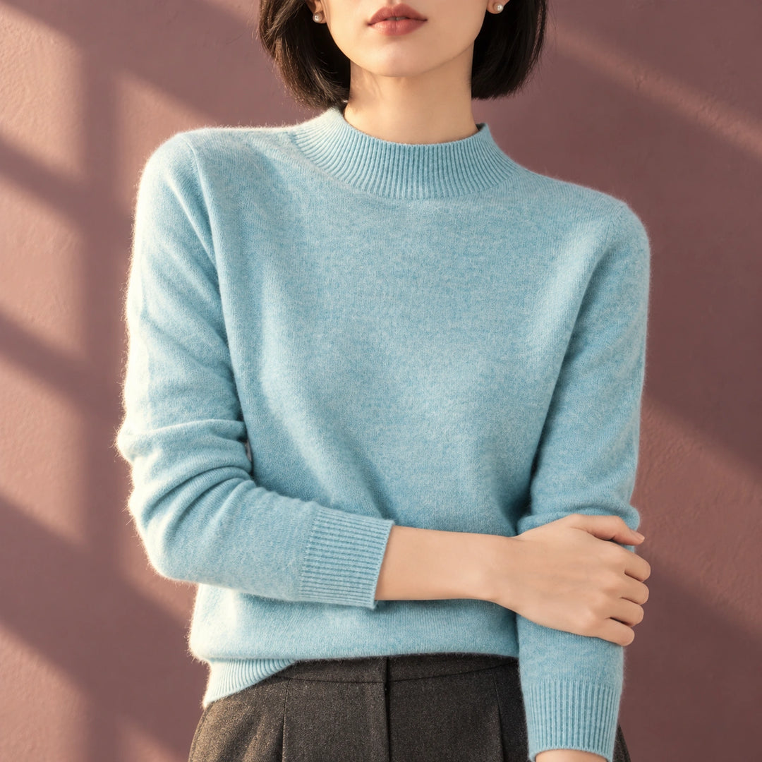 Amelia Brushed Cashmere Knit Mock Neck Sweater - Blue
