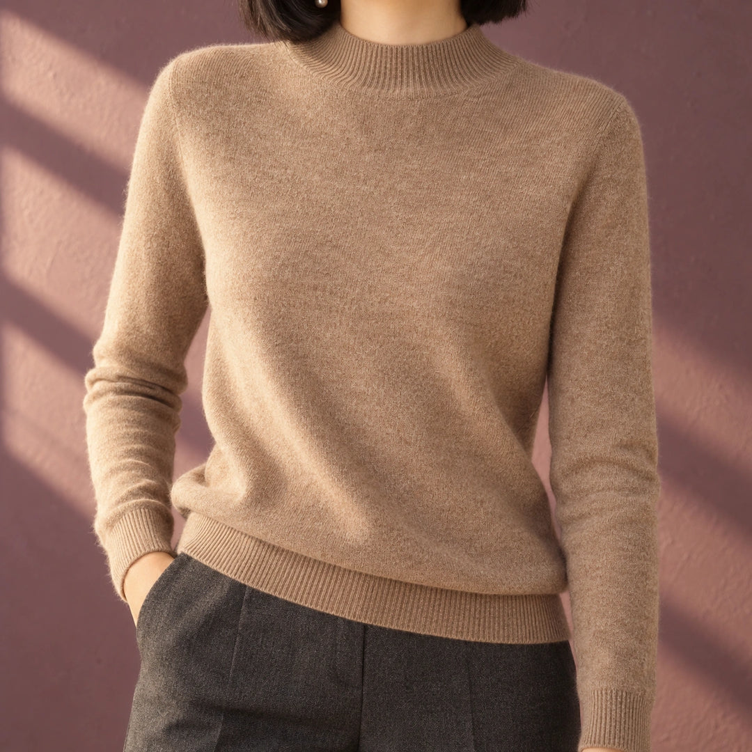 Amelia Brushed Cashmere Knit Mock Neck Sweater - Brown