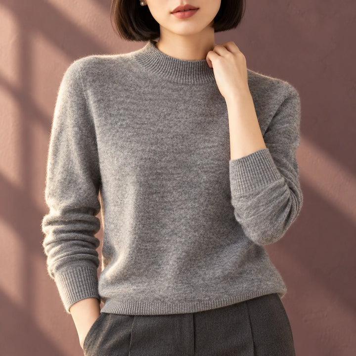 Amelia Brushed Cashmere Knit Mock Neck Sweater - Gray