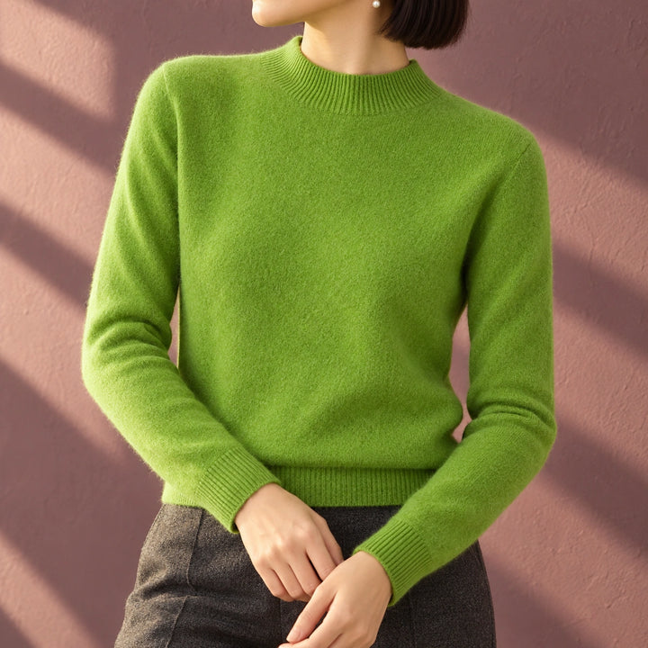 Amelia Brushed Cashmere Knit Mock Neck Sweater - Green