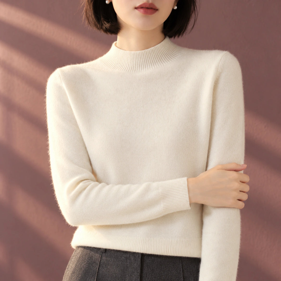 Amelia Brushed Cashmere Knit Mock Neck Sweater - White