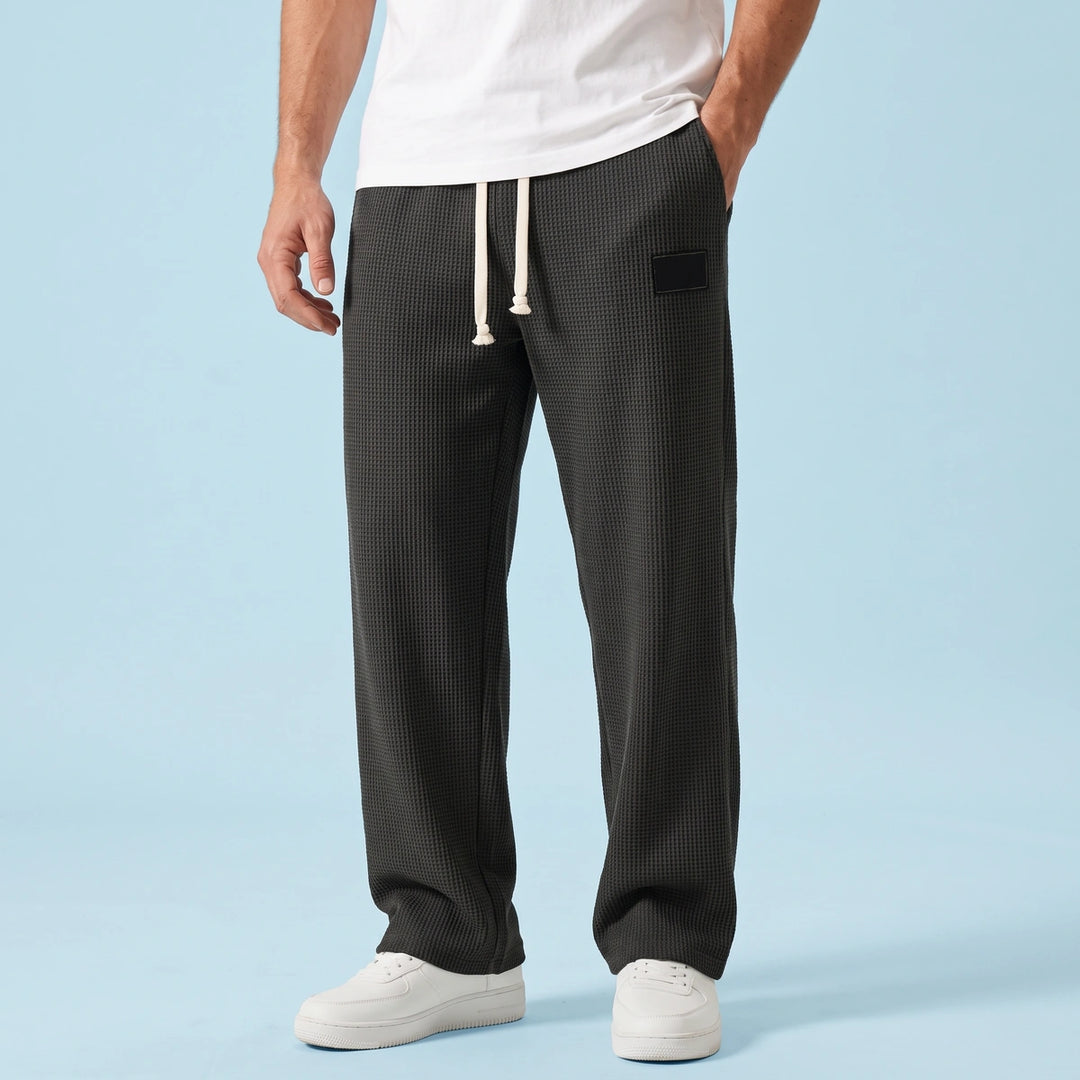 Anders Waffle Knit Drawstring Sweatpants - Black