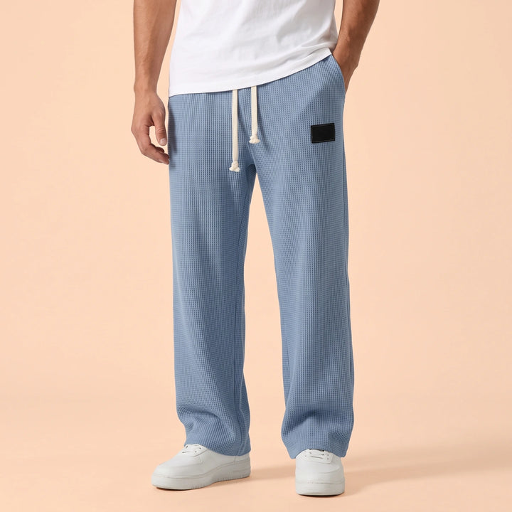 Anders Waffle Knit Drawstring Sweatpants - Light Blue