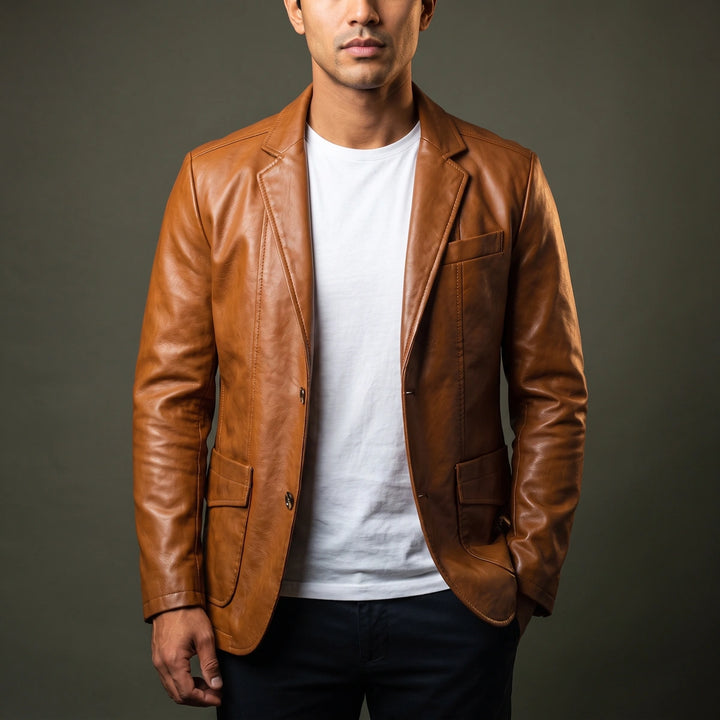 Anselm Tailored Leather Jacket - Cognac