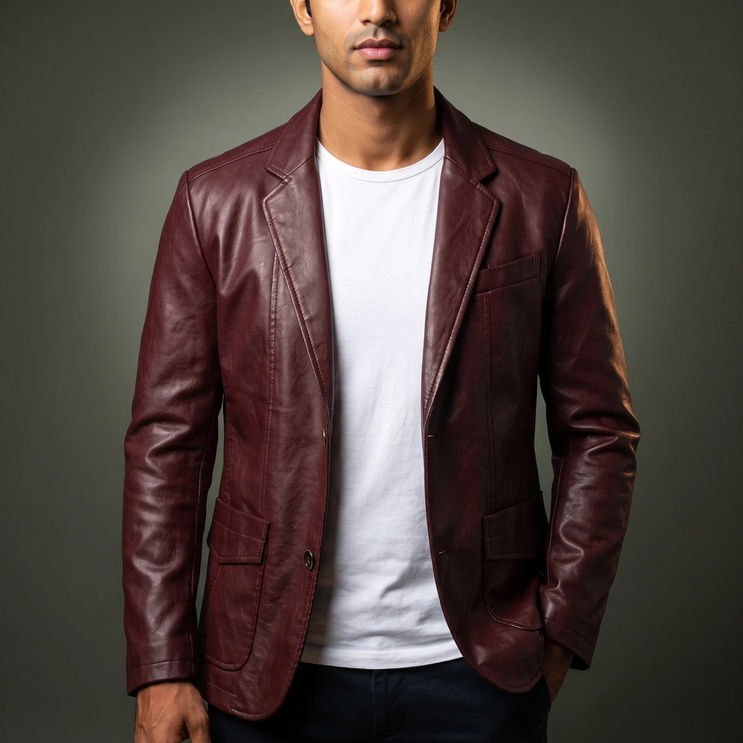 Anselm Tailored Leather Jacket - Wine