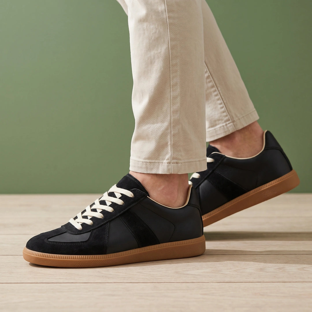 Arlo Suede Panel Retro Trainers - Black