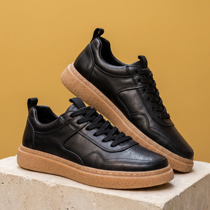 Aurelien Suede Leather Chunky Gum Sole Sneakers - Black