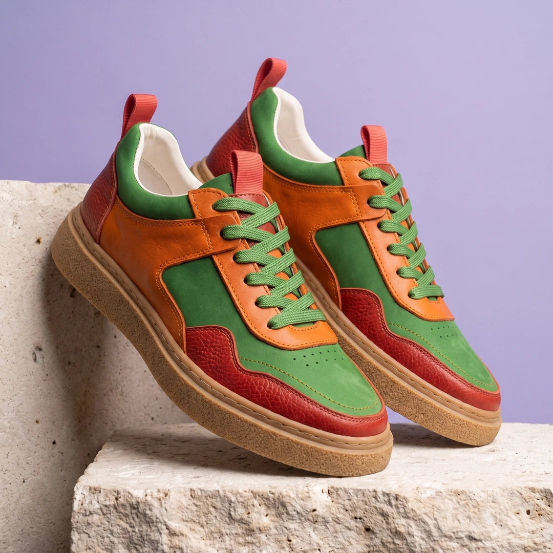 Aurelien Suede Leather Chunky Gum Sole Sneakers - Green