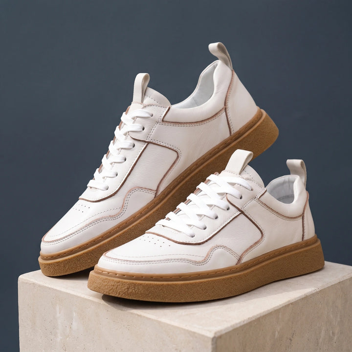 Aurelien Suede Leather Chunky Gum Sole Sneakers - White
