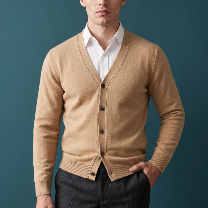 Aurelio Fine Knit Cashmere Button Cardigan - Beige