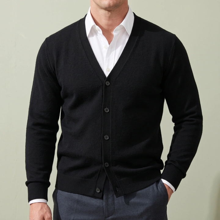 Aurelio Fine Knit Cashmere Button Cardigan - Black