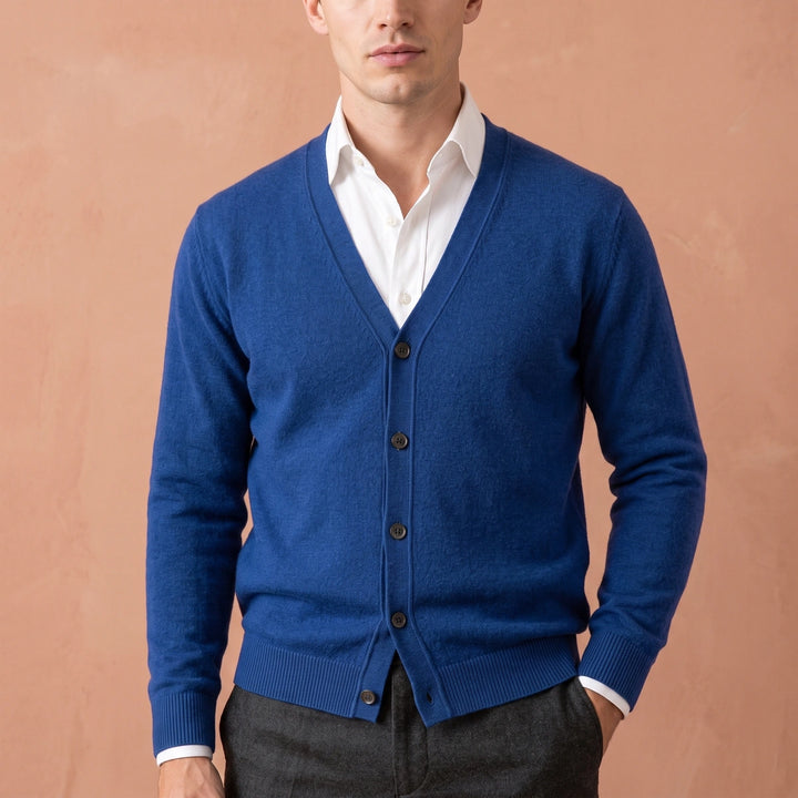 Aurelio Fine Knit Cashmere Button Cardigan - Blue