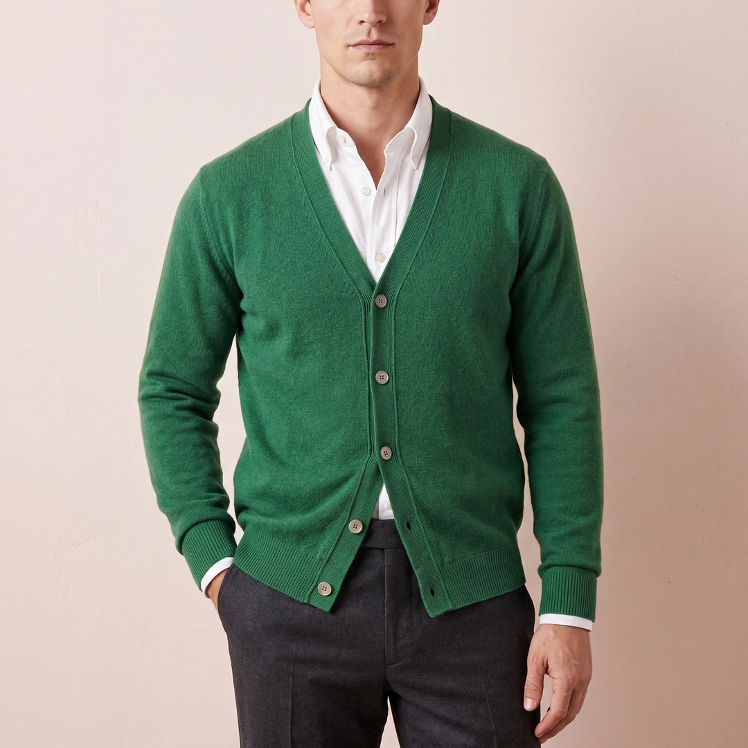 Aurelio Fine Knit Cashmere Button Cardigan - Green