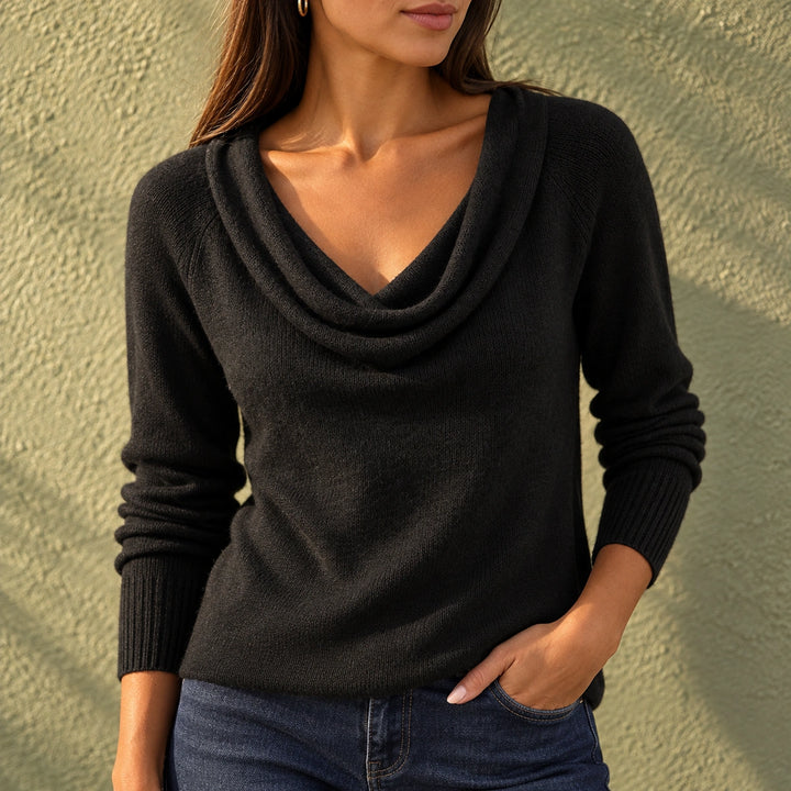 Avery Soft Knit Cowl Neck Sweater - Black