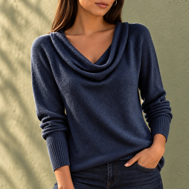 Avery Soft Knit Cowl Neck Sweater - Blue