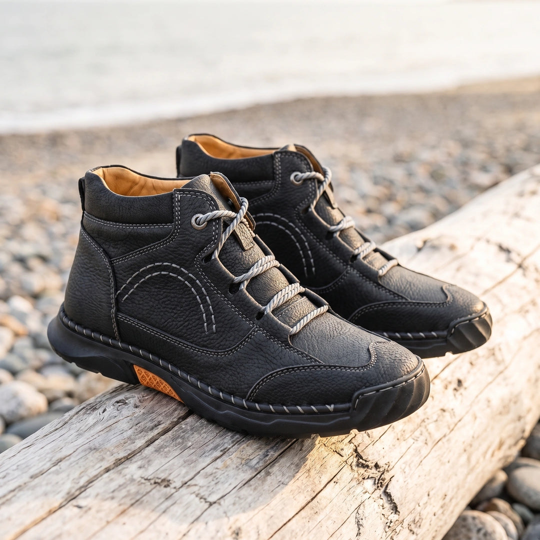 Balthazar Whipstitched Leather High Top Chukkas - Black