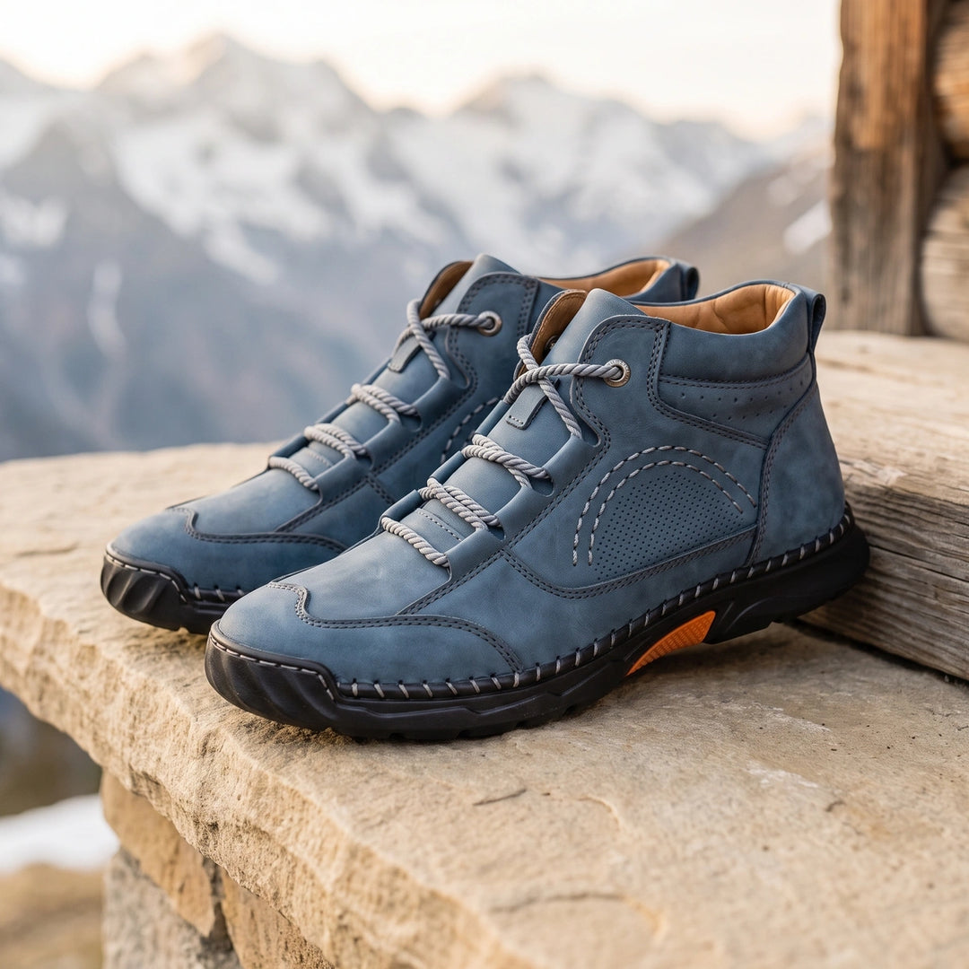 Balthazar Whipstitched Leather High Top Chukkas - Blue