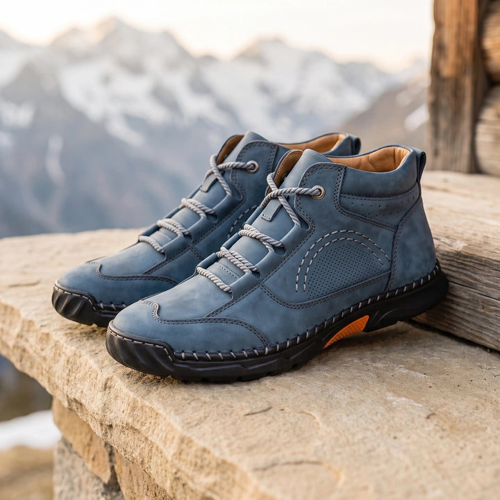 Balthazar Whipstitched Leather High Top Chukkas - Blue