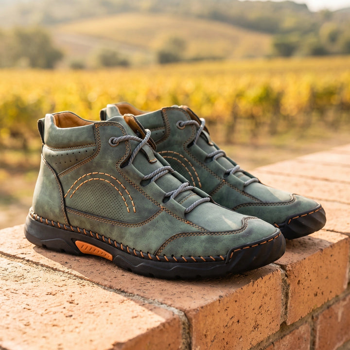 Balthazar Whipstitched Leather High Top Chukkas - Green